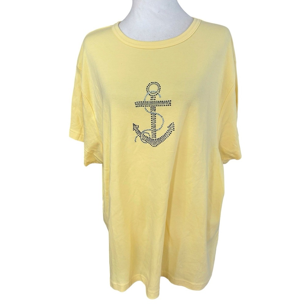 Cruise Wear & Co NWT Nautical Theme Short Sleeve Top SZ 3XL Yellow 100% Cotton